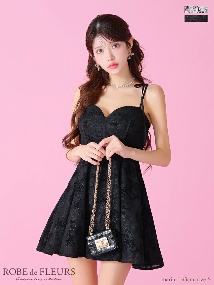 ROBE de FLEURS ローブドフルール ブラック 花柄パイピングガーリーフレアミニキャバドレス fm3786-2