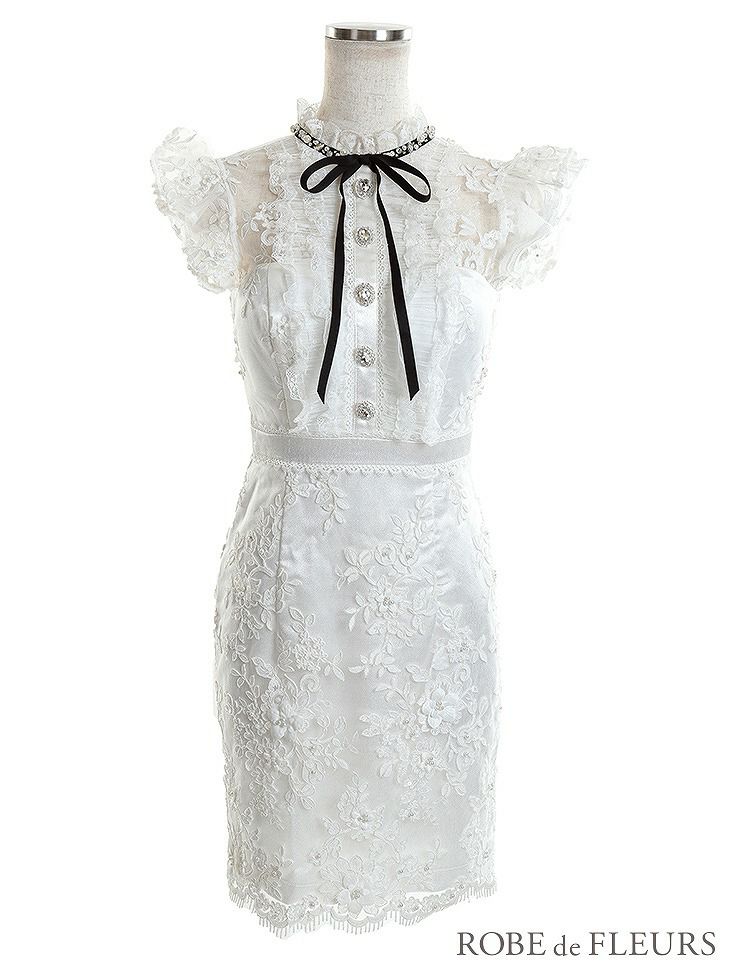 ROBE de FLEURS ローブドフルール フラワーレース×ラグジュアリータイトミニキャバドレス fm2426-s25