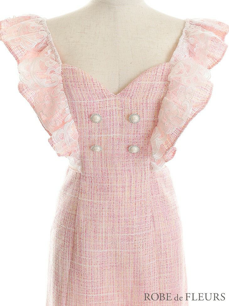 ROBE de FLEURS ローブドフルール レースフリル袖×ウエストカットラメツイードキャバドレス fm2657-s25