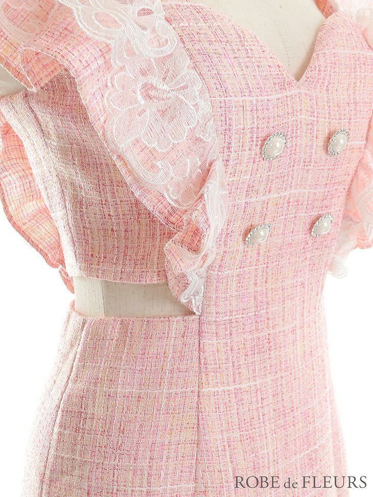 ROBE de FLEURS ローブドフルール レースフリル袖×ウエストカットラメツイードキャバドレス fm2657-s25