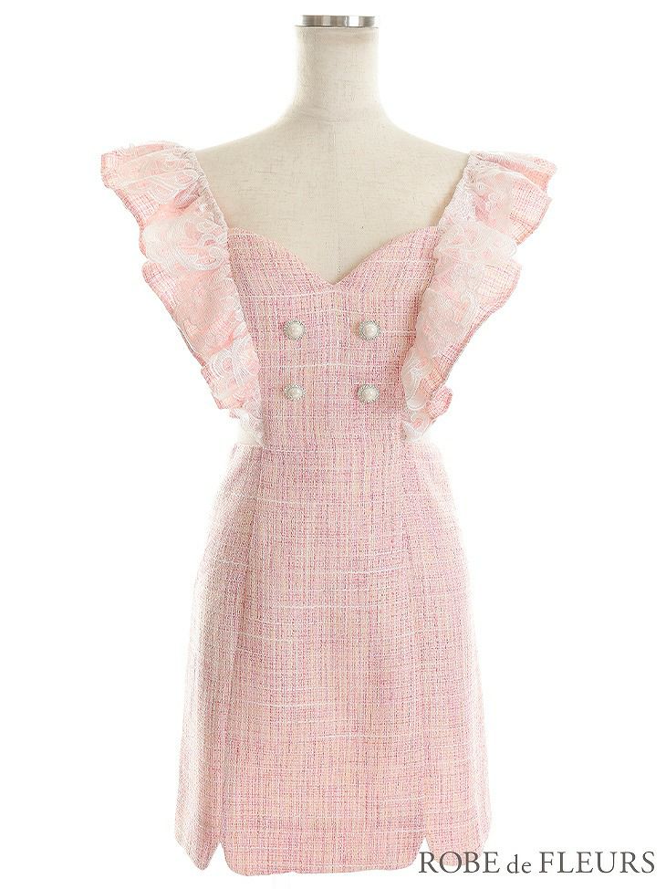 ROBE de FLEURS ローブドフルール レースフリル袖×ウエストカットラメツイードキャバドレス fm2657-s25