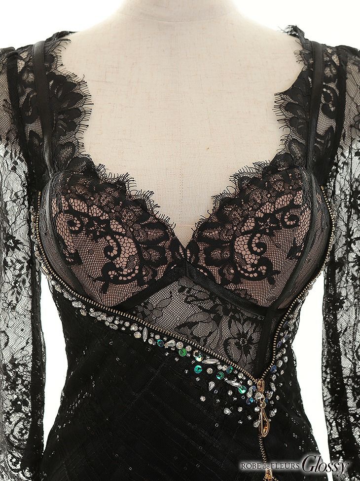 Glossy ローブドフルールグロッシー ジップデザイン×ラグジュアリータイトミニキャバドレス gl2342-s25