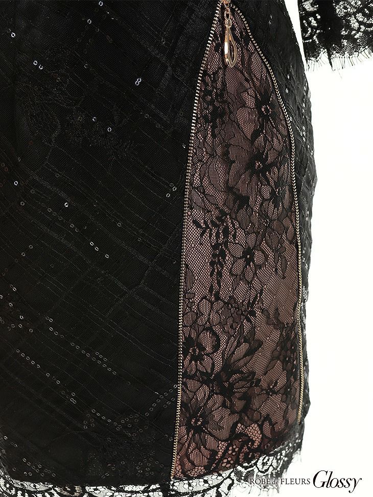 Glossy ローブドフルールグロッシー ジップデザイン×ラグジュアリータイトミニキャバドレス gl2342-s25