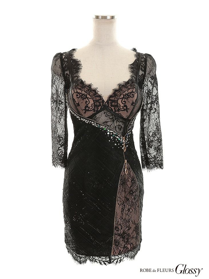 Glossy ローブドフルールグロッシー ジップデザイン×ラグジュアリータイトミニキャバドレス gl2342-s25