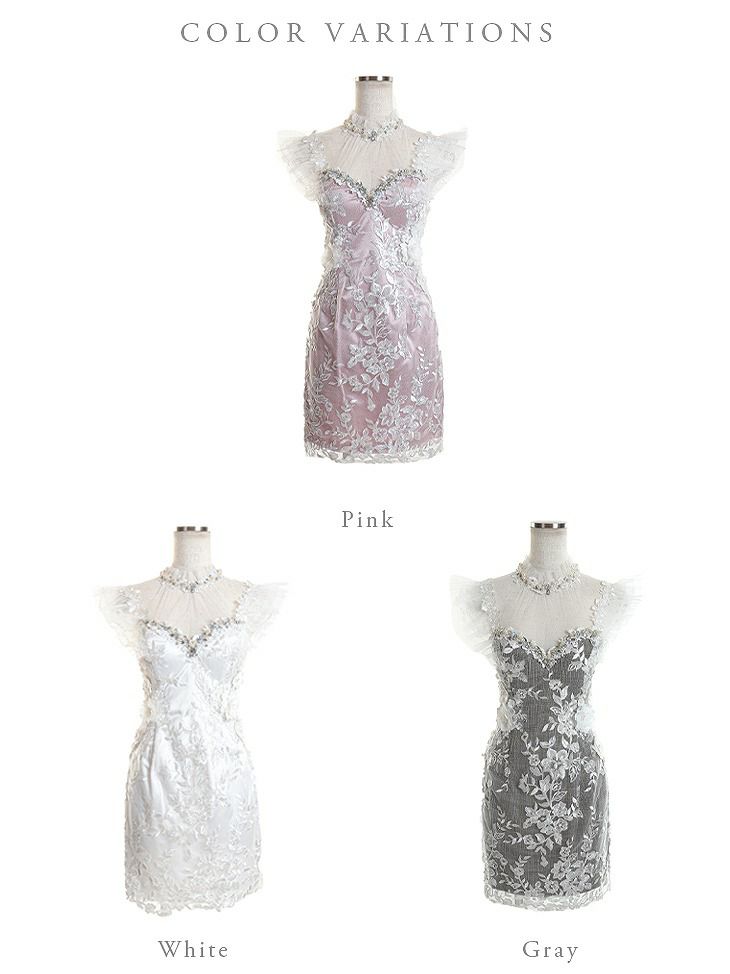 ROBE de FLEURS ローブドフルール スパンコール付き刺繍レース×立体フラワータイトミニキャバドレス fm2425-s25