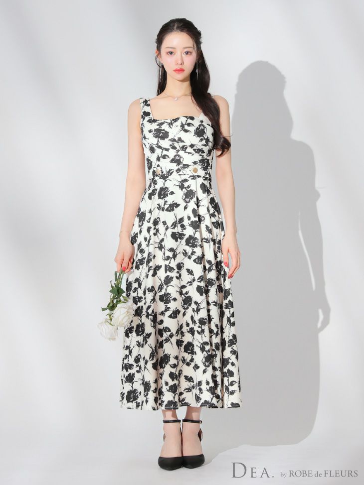 DEA. ディア バイ ローブドフルール 花柄スクエアネックフレアロングキャバドレス de3382-c