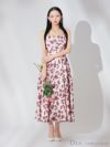 DEA. ディア バイ ローブドフルール 花柄スクエアネックフレアロングキャバドレス de3382-c
