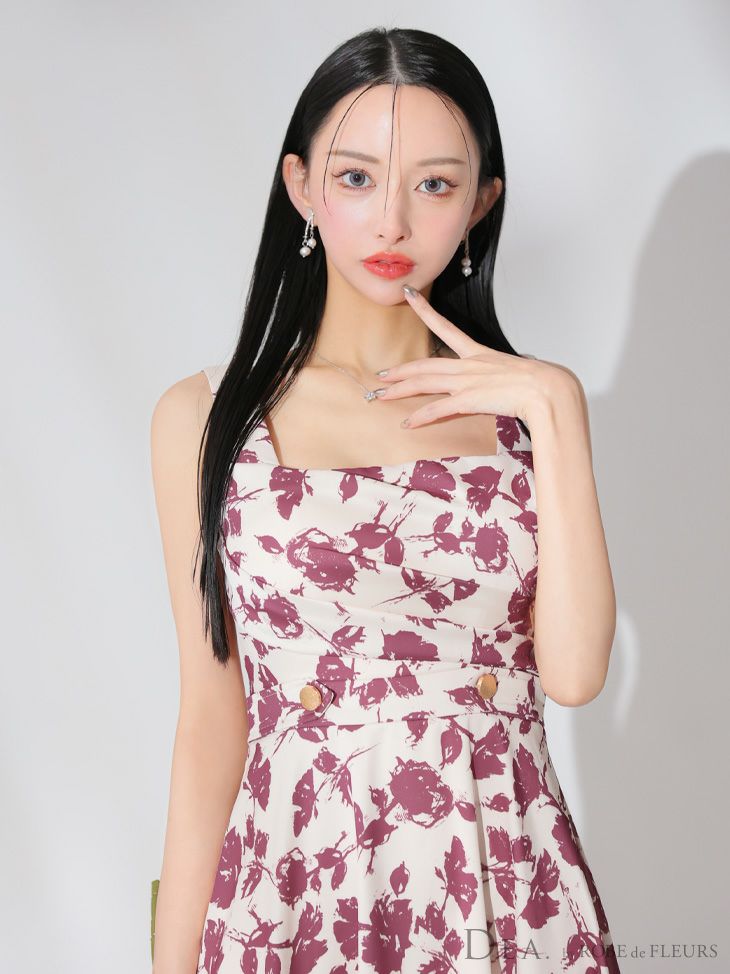 DEA. ディア バイ ローブドフルール 花柄スクエアネックフレアロングキャバドレス de3382-c