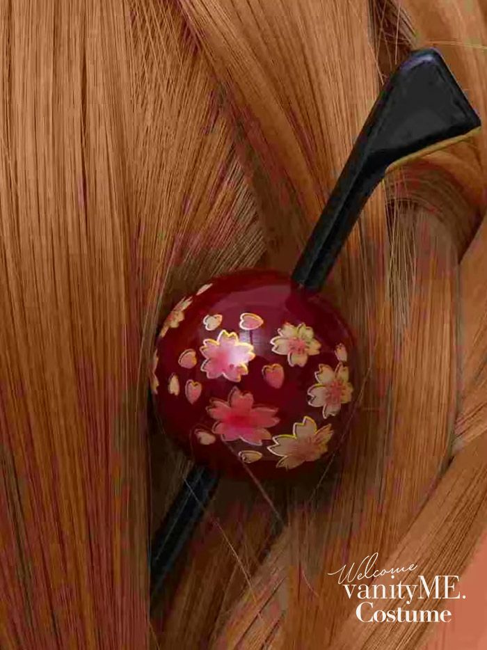 玉かんざし 桜柄 花魁 和装 髪飾り [ 赤/黒 ] vcsit-24116