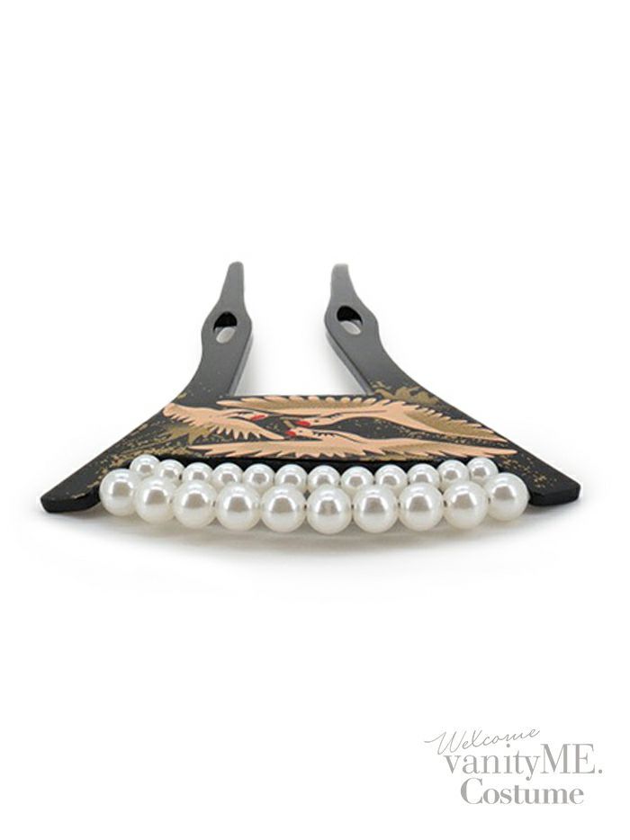 パール付きかんざし 鶴 黒 花魁 和装 髪飾り vcsit-24118