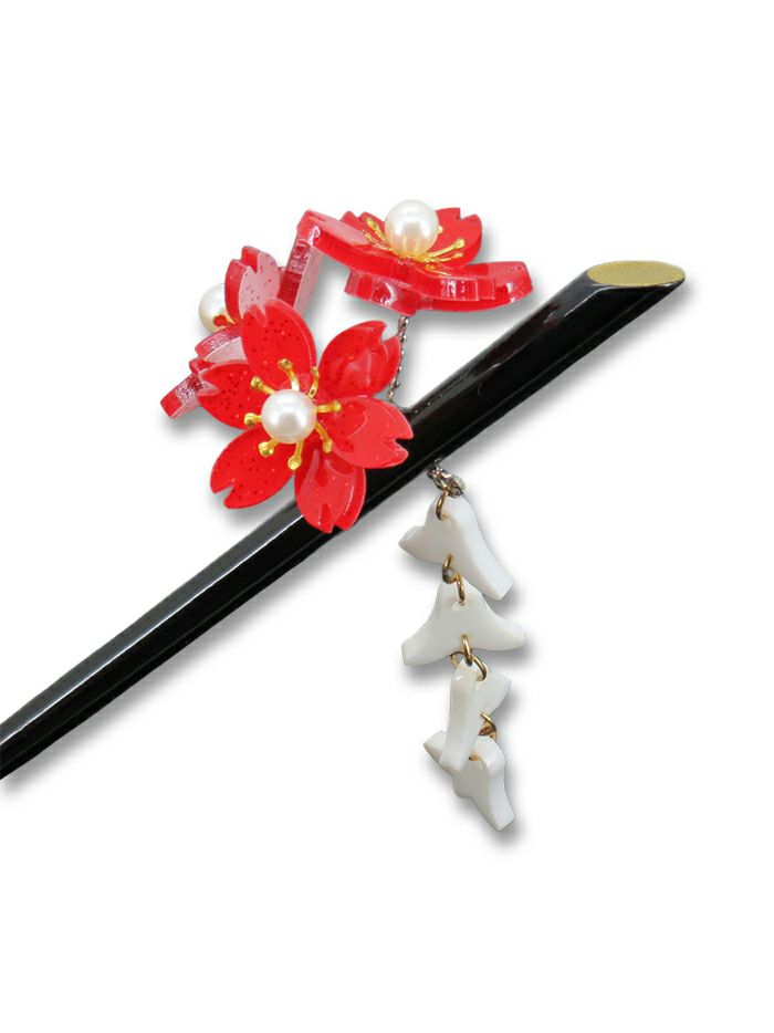 かんざし 立体桜飾り 赤 花魁 和装 髪飾り vcsit-24119