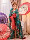 【2点セット】 翠色花魁 花魁コスチューム モダン柄 遊女 和柄 本格和装 着物 花魁ドレス vcsot-241117-2