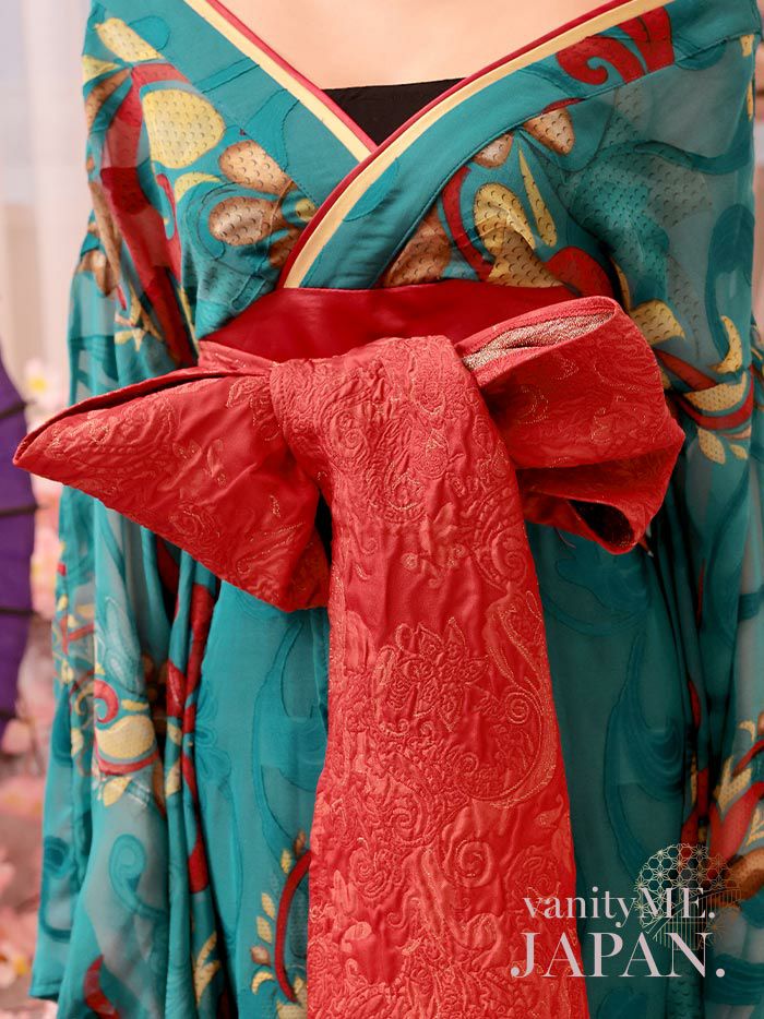 【2点セット】 翠色花魁 花魁コスチューム モダン柄 遊女 和柄 本格和装 着物 花魁ドレス vcsot-241117-2