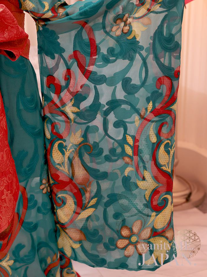 【2点セット】 翠色花魁 花魁コスチューム モダン柄 遊女 和柄 本格和装 着物 花魁ドレス vcsot-241117-2