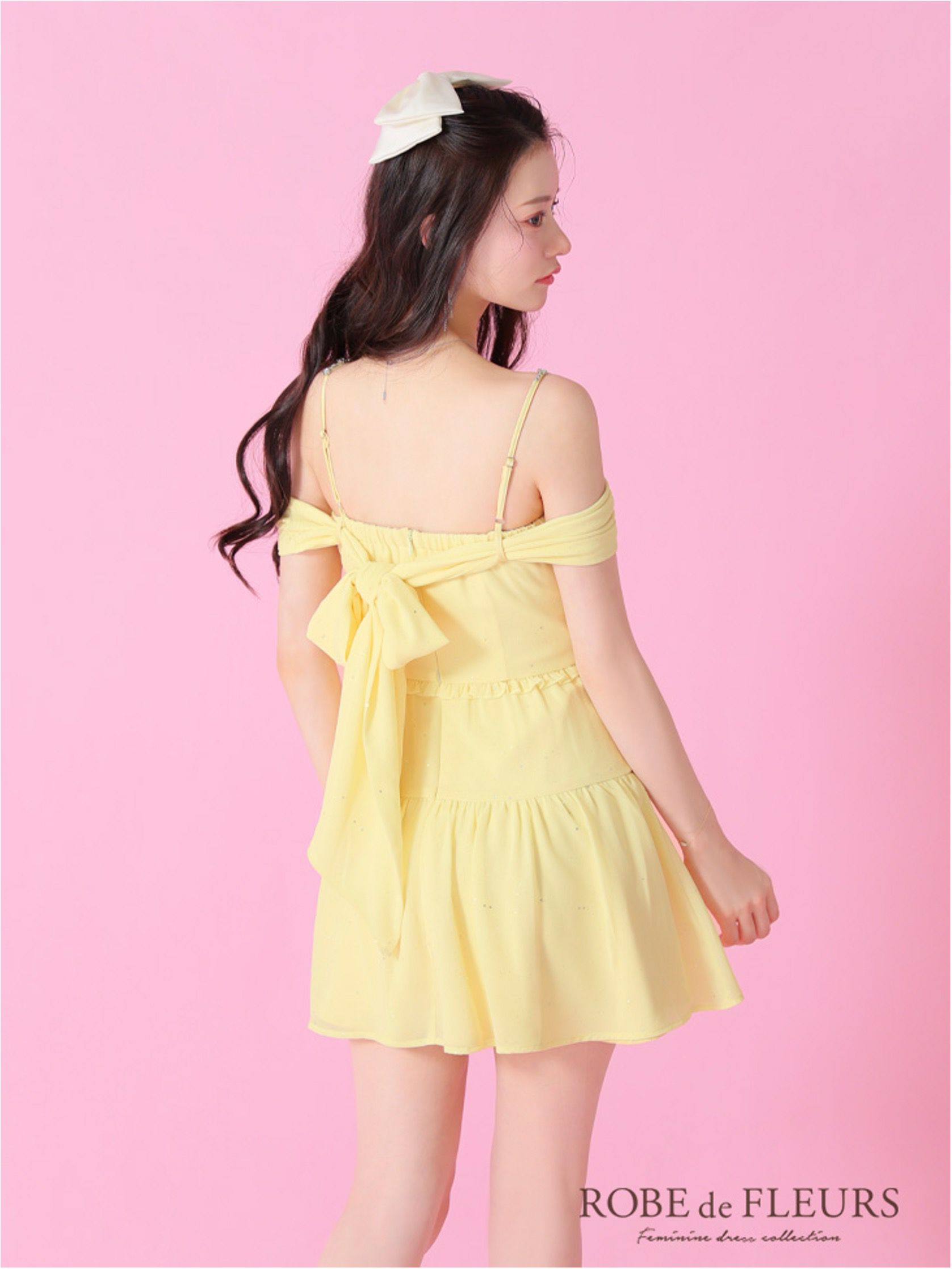 ROBE de FLEURS ローブドフルール 2way オフショルラメシフォンキャミフレアミニキャバドレス fm3381-c