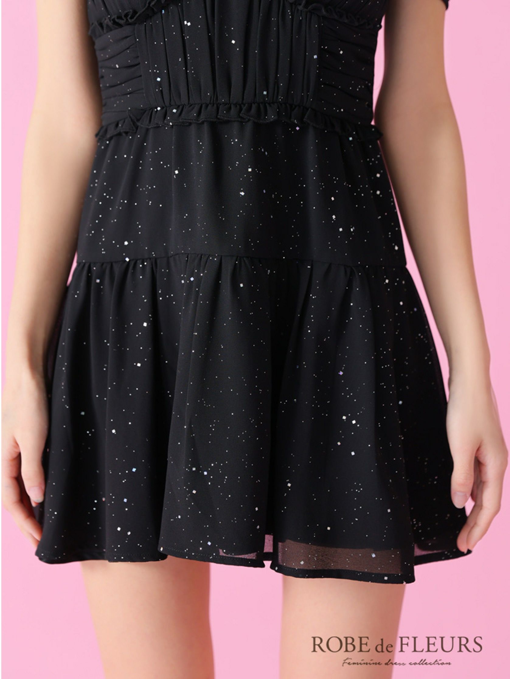 ROBE de FLEURS ローブドフルール 2way オフショルラメシフォンキャミフレアミニキャバドレス fm3381-c