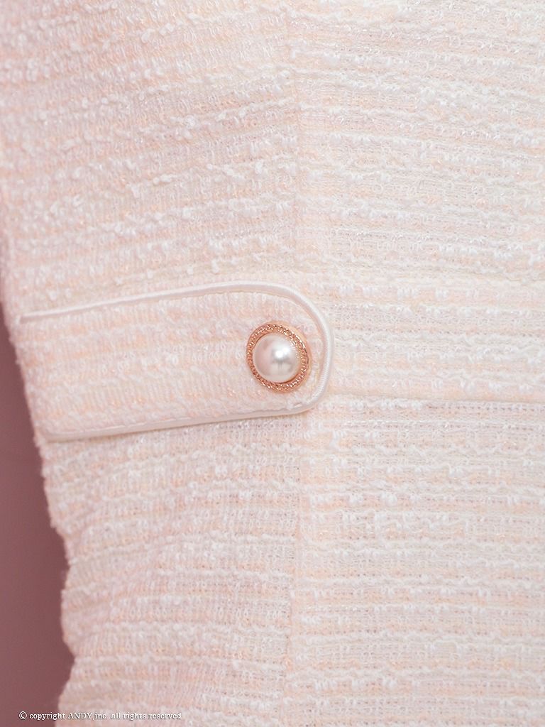 an アン アイボリー スプリングツイード フロントジップ パールボタン タイト ミニドレス aoc-3812-1