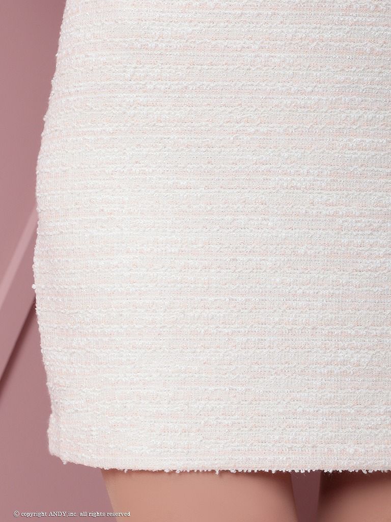 an アン アイボリー スプリングツイード フロントジップ パールボタン タイト ミニドレス aoc-3812-1