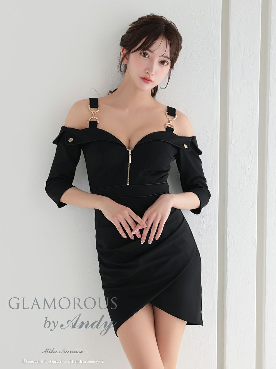 Andyミニドレス リアルファー 高級 ブラック （Andy☆キャバドレス  
