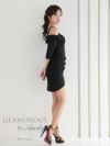 GLAMOROUS ブラック ワンカラー オフショル ショルダーバックルデザイン 五分袖 アシンメトリー タイト ミニドレス gms-v857-2