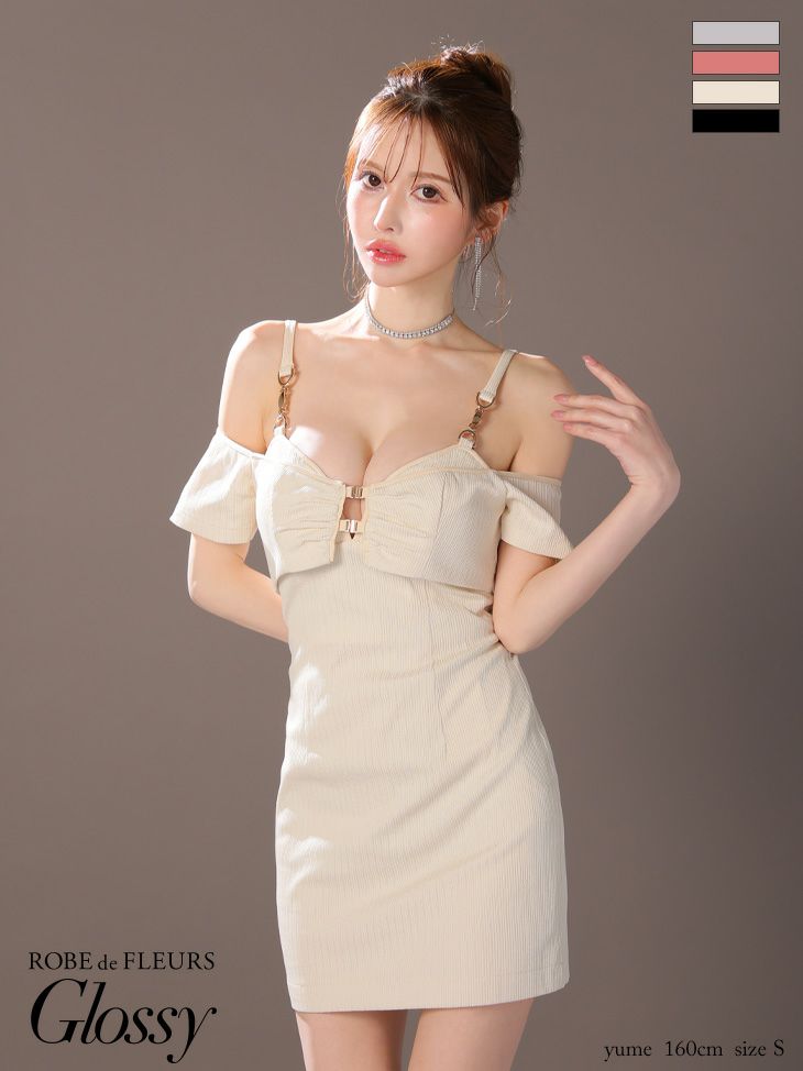 Glossy ローブドフルールグロッシー ピンク 2wayボレロ付きシンプルリブタイトキャミキャバドレス gl3906-2