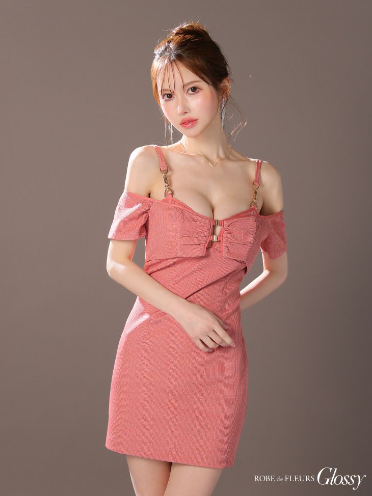 Glossy ローブドフルールグロッシー ピンク 2wayボレロ付きシンプルリブタイトキャミキャバドレス gl3906-2