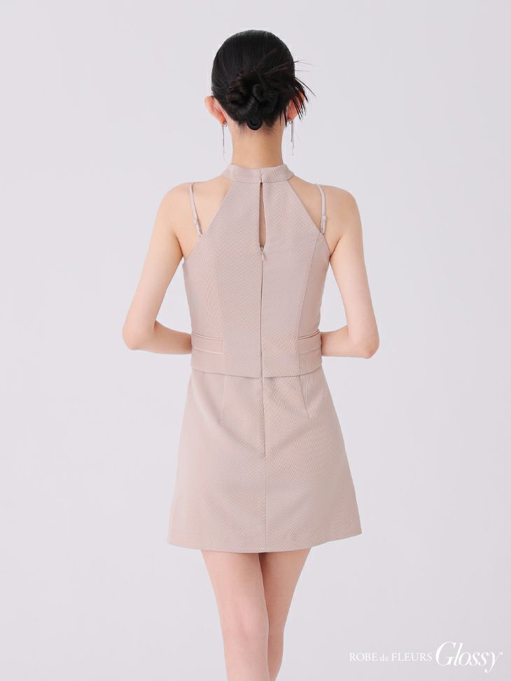 Glossy ローブドフルールグロッシー ブラック チョーカーデザインフロントボタンタイトキャバドレス gl3921-4