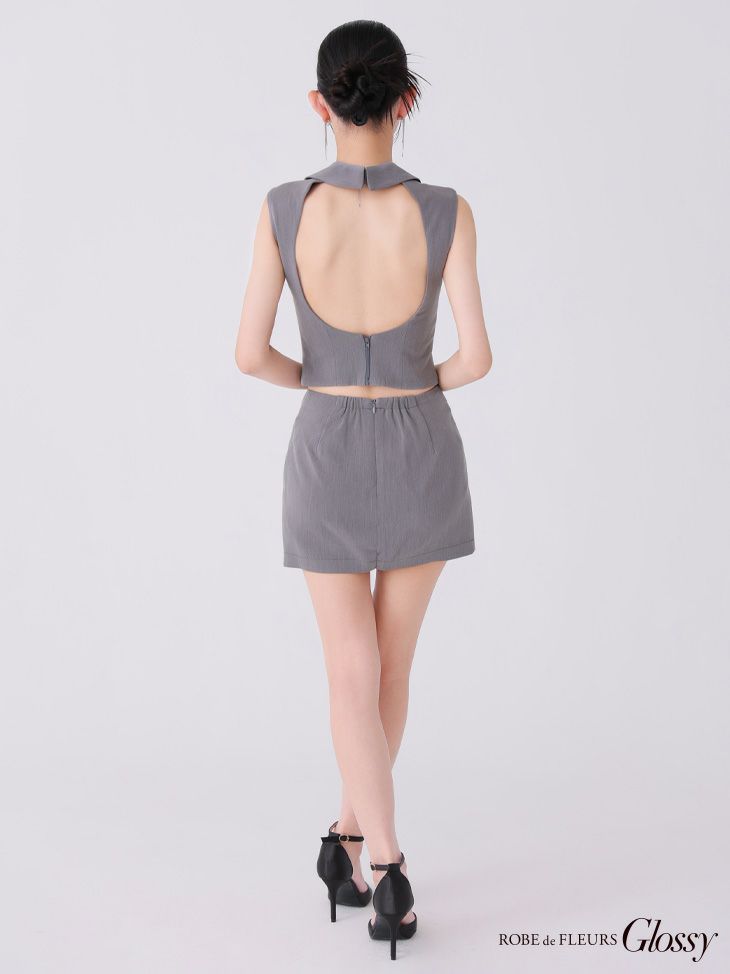 Glossy ローブドフルールグロッシー イエロー バックオープンフロントジップタイトセットアップミニキャバドレス gl3925-1