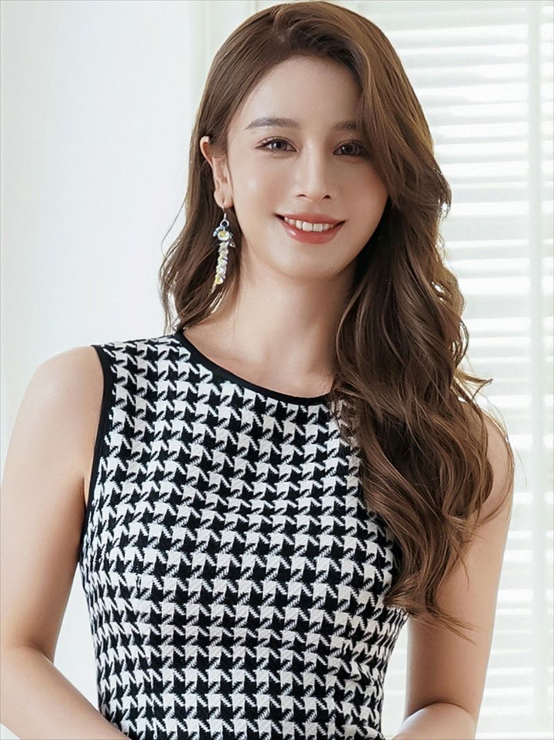 ERUKEI エルケイ ホワイト×ブラック 千鳥格子・チェック・ツイード・パイピング・ノースリーブ・マーメイド・シンプル・ミニドレス・ワンピース ek-c24167-1