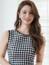 ERUKEI エルケイ ホワイト×ブラック 千鳥格子・チェック・ツイード・パイピング・ノースリーブ・マーメイド・シンプル・ミニドレス・ワンピース ek-c24167-1