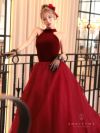 vanityME.couture. バニティミークチュール *Romantic Holiday Dress* アメリカンスリーブ ベルベット ラメ入りチュール プリンセス 姫 ロングドレス バースデードレス レッド vctr-t-24114-2