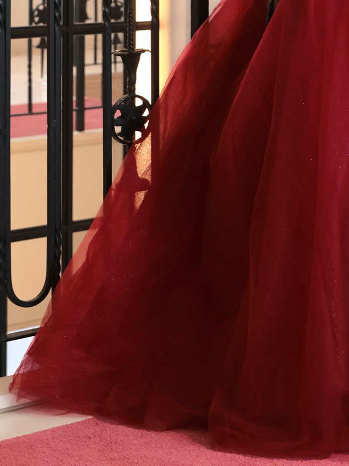 vanityME.couture. バニティミークチュール *Romantic Holiday Dress* アメリカンスリーブ ベルベット ラメ入りチュール プリンセス 姫 ロングドレス バースデードレス レッド vctr-t-24114-2