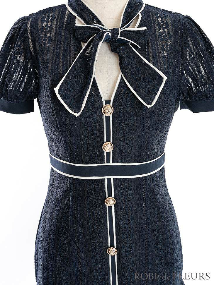 ROBE de FLEURS ローブドフルール ホワイト リボン×レースミニドレス fm2944-1