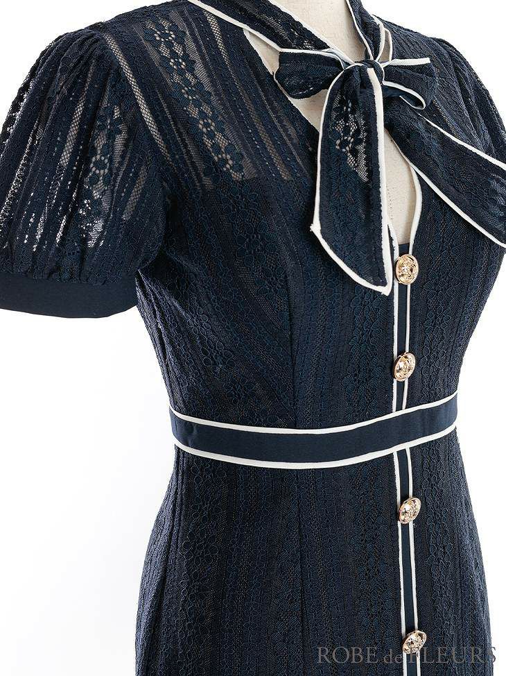 ROBE de FLEURS ローブドフルール ホワイト リボン×レースミニドレス fm2944-1