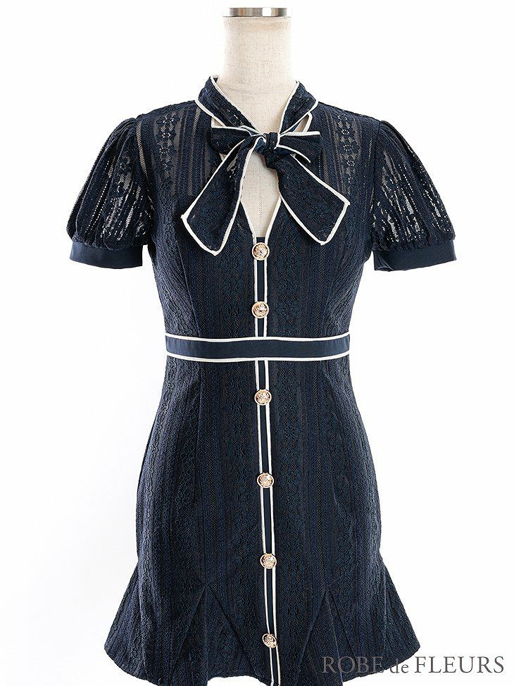 ROBE de FLEURS ローブドフルール ホワイト リボン×レースミニドレス fm2944-1