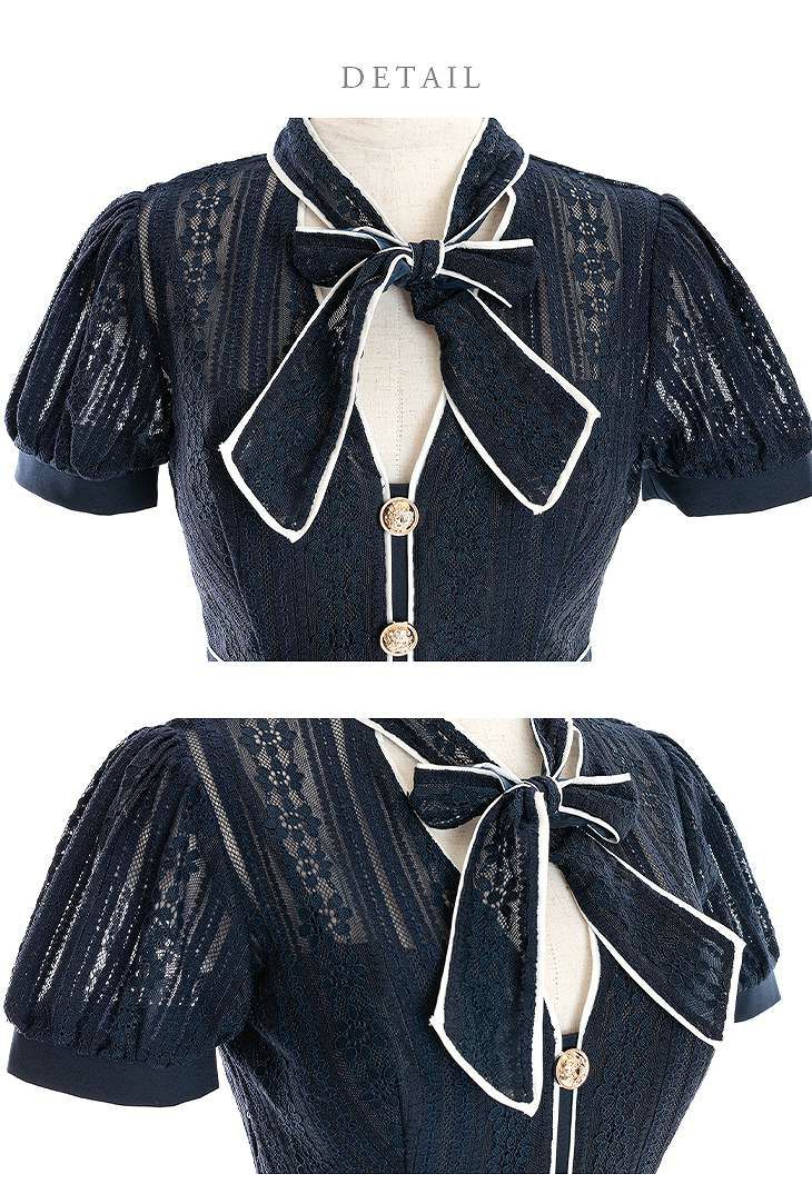 ROBE de FLEURS ローブドフルール ホワイト リボン×レースミニドレス fm2944-1