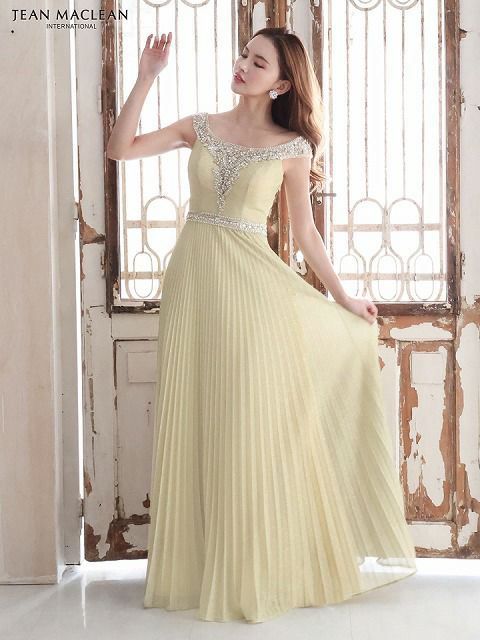 JEAN MACLEAN ジャンマクレーン オフショル/ビジュー/ラメニット/プリーツ/フレア/ロングドレス ja41551-c