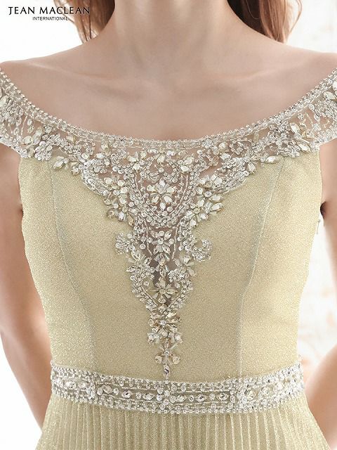 JEAN MACLEAN ジャンマクレーン オフショル/ビジュー/ラメニット/プリーツ/フレア/ロングドレス ja41551-c