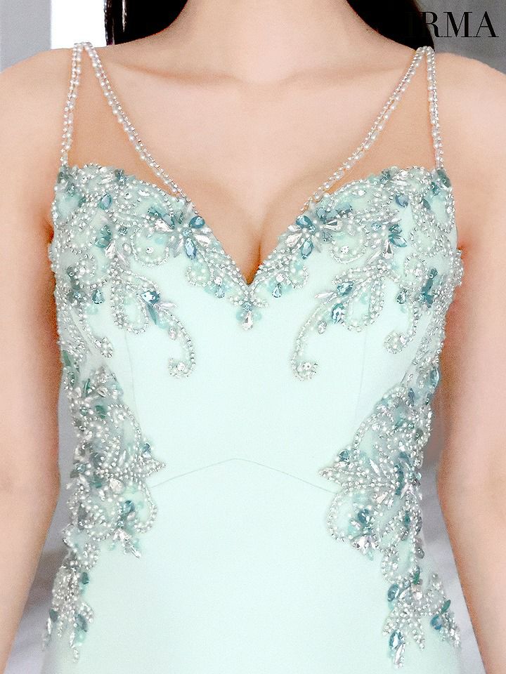 IRMA イルマ ワンカラー/ビジュー/シアーショルダー/スリット入り/タイト ロングドレス ir51776-c