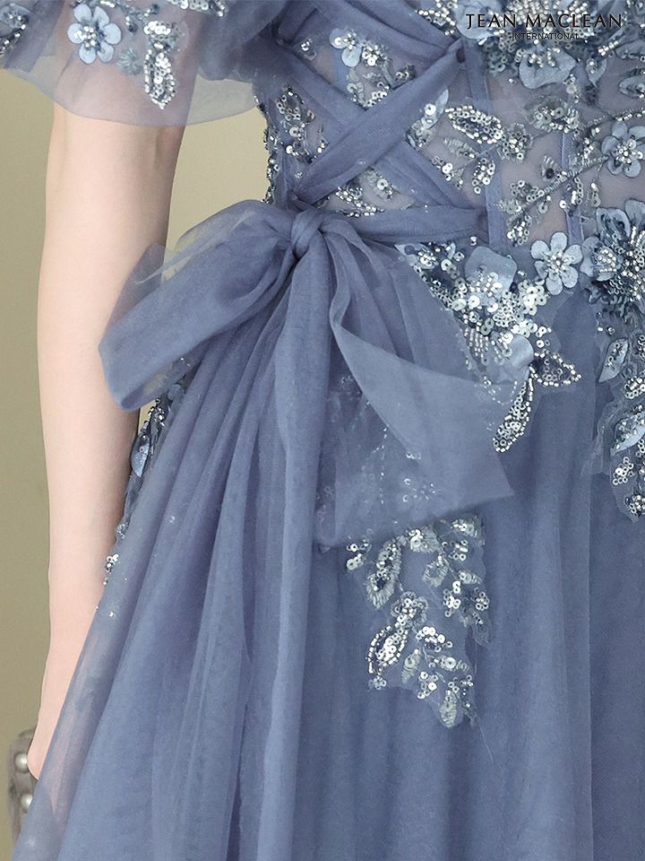 JEAN MACLEAN ジャンマクレーン ビジューフラワーモチーフ/刺繍レース/サイドウエスト編み上げリボン/スリット入り/姫/ロングドレス 【パフスリーブ取り外し可能】 ja51786-c