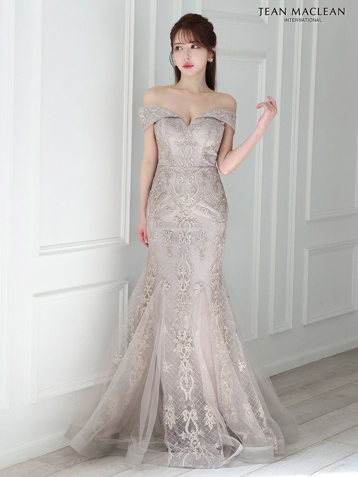 JEAN MACLEAN ジャンマクレーン オフショル/ゴールド刺繍/レース/マーメイド/タイト ロングドレス ja51784-c