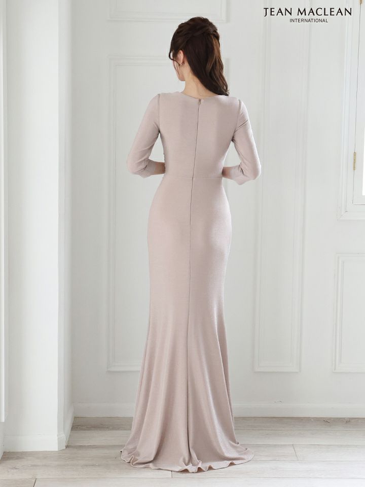 JEAN MACLEAN ジャンマクレーン ワンカラー/ロングスリーブ/ラメニット/ウエストタック/スリット入り/タイト/ロングドレス ja51782-c
