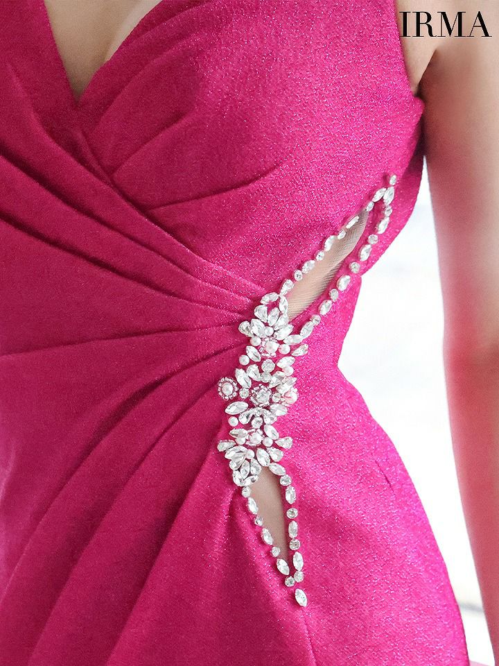 IRMA イルマ ワンカラー/カシュクール/ウエストサイドカットデザイン/ビジュー/スリット入り/タイトロングドレス ir51781-c