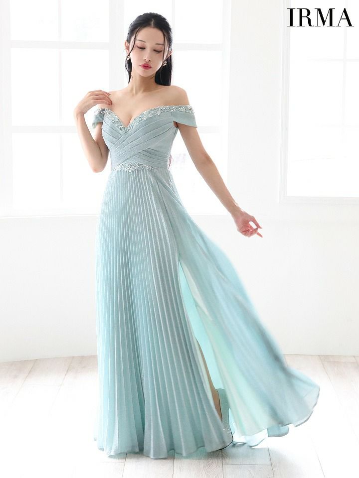 IRMA イルマ ワンカラー/オフショル/ビジュー/タックデザイン/スリット  