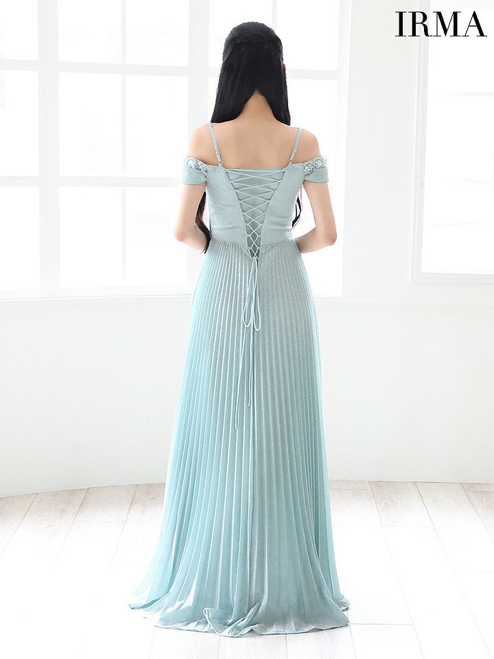 IRMA イルマ ワンカラー/オフショル/ビジュー/タックデザイン/スリット入り/プリーツ/ロングドレス ir51780-c