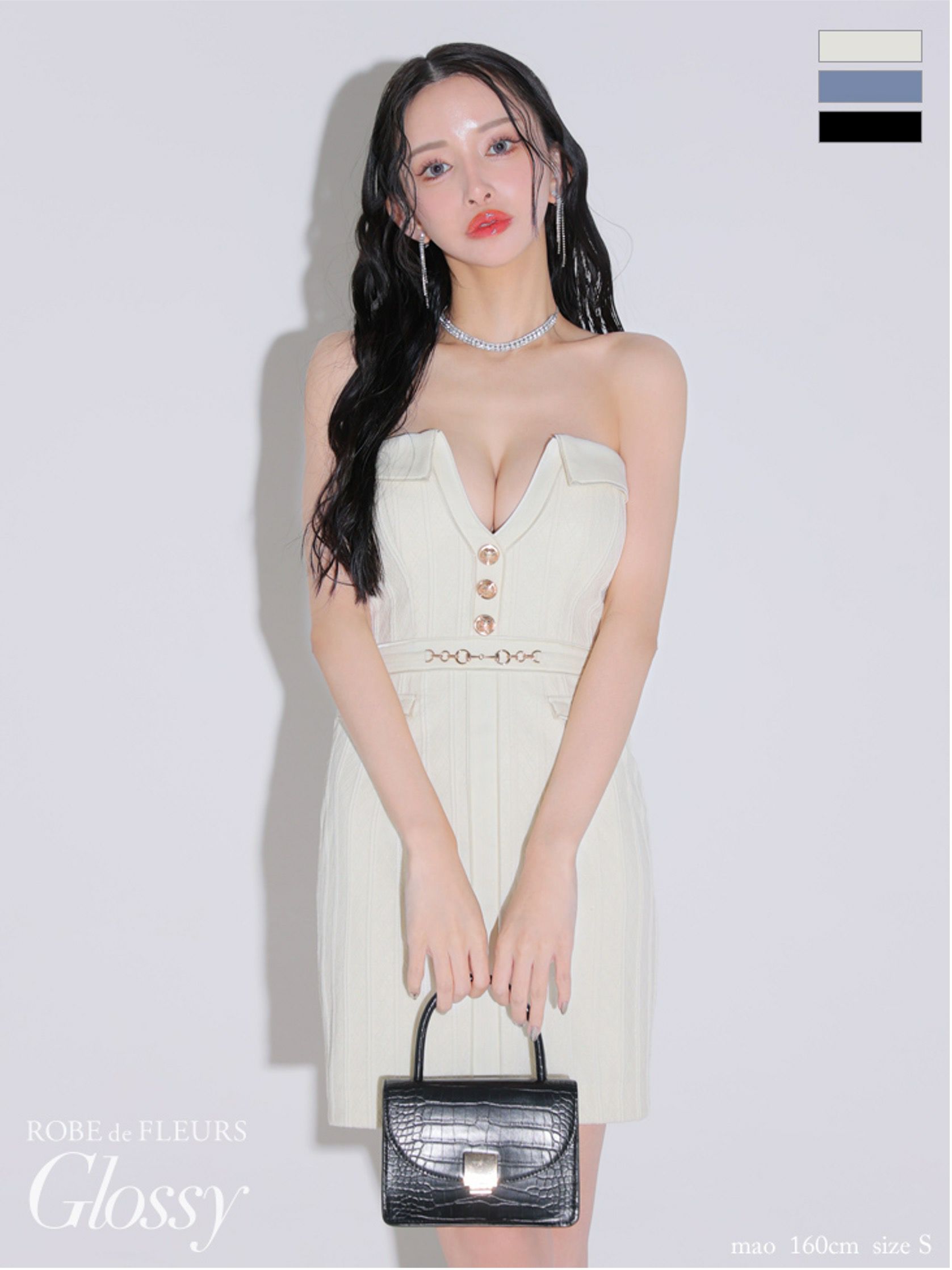  Glossy ローブドフルールグロッシー フロントボタンバストカットタイトミニキャバドレス gl3912-c