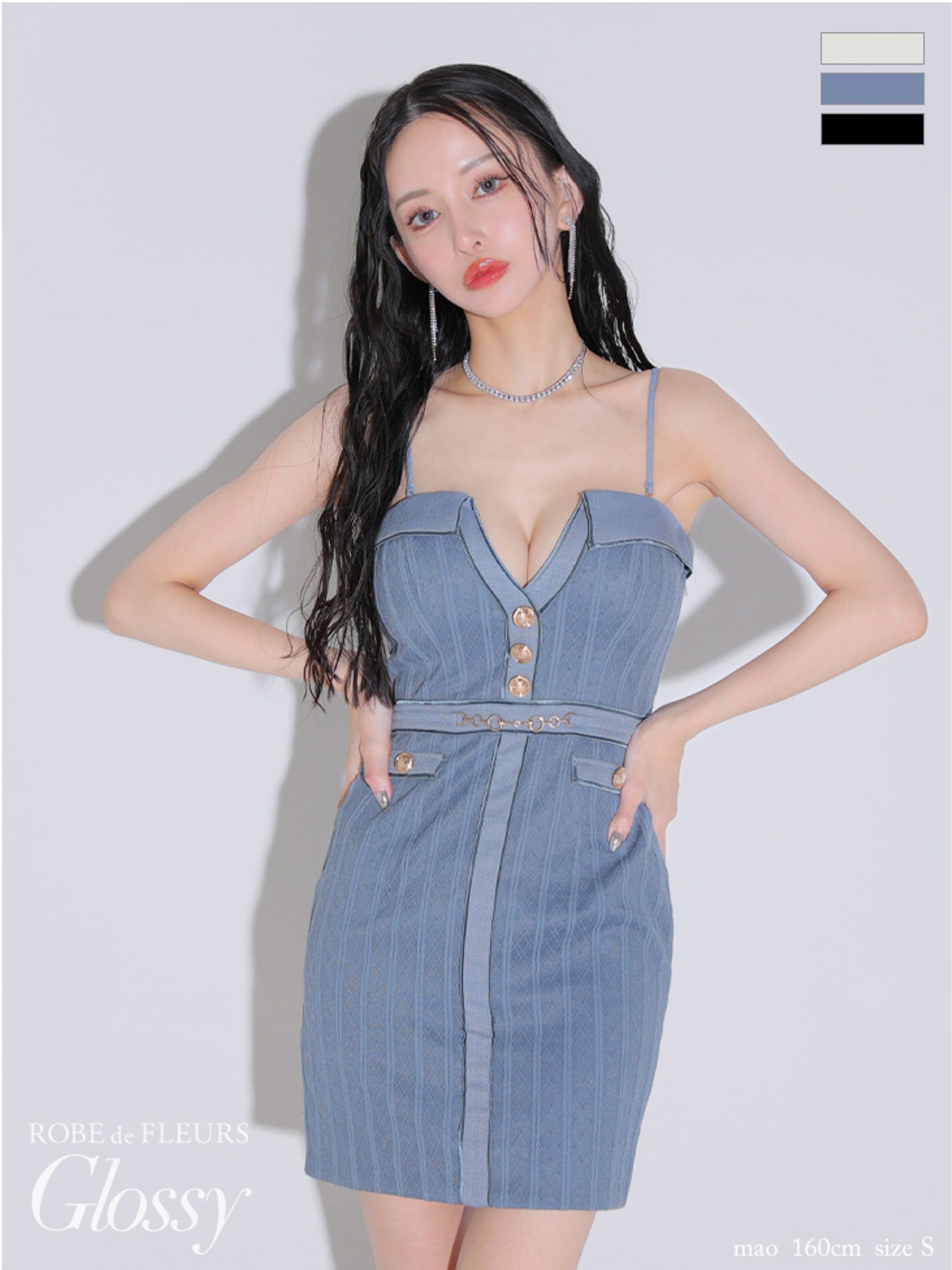  Glossy ローブドフルールグロッシー フロントボタンバストカットタイトミニキャバドレス gl3912-c