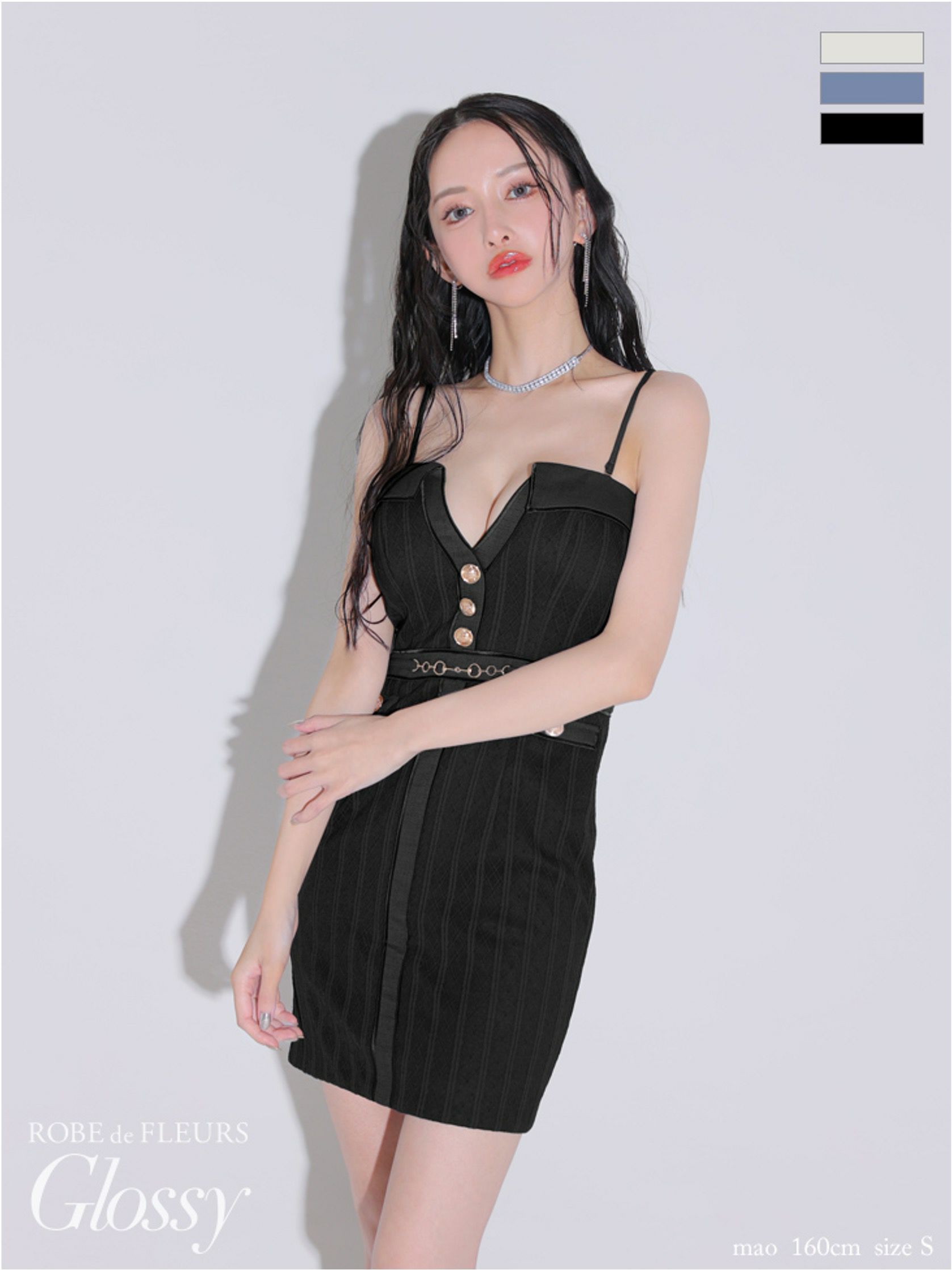  Glossy ローブドフルールグロッシー フロントボタンバストカットタイトミニキャバドレス gl3912-c