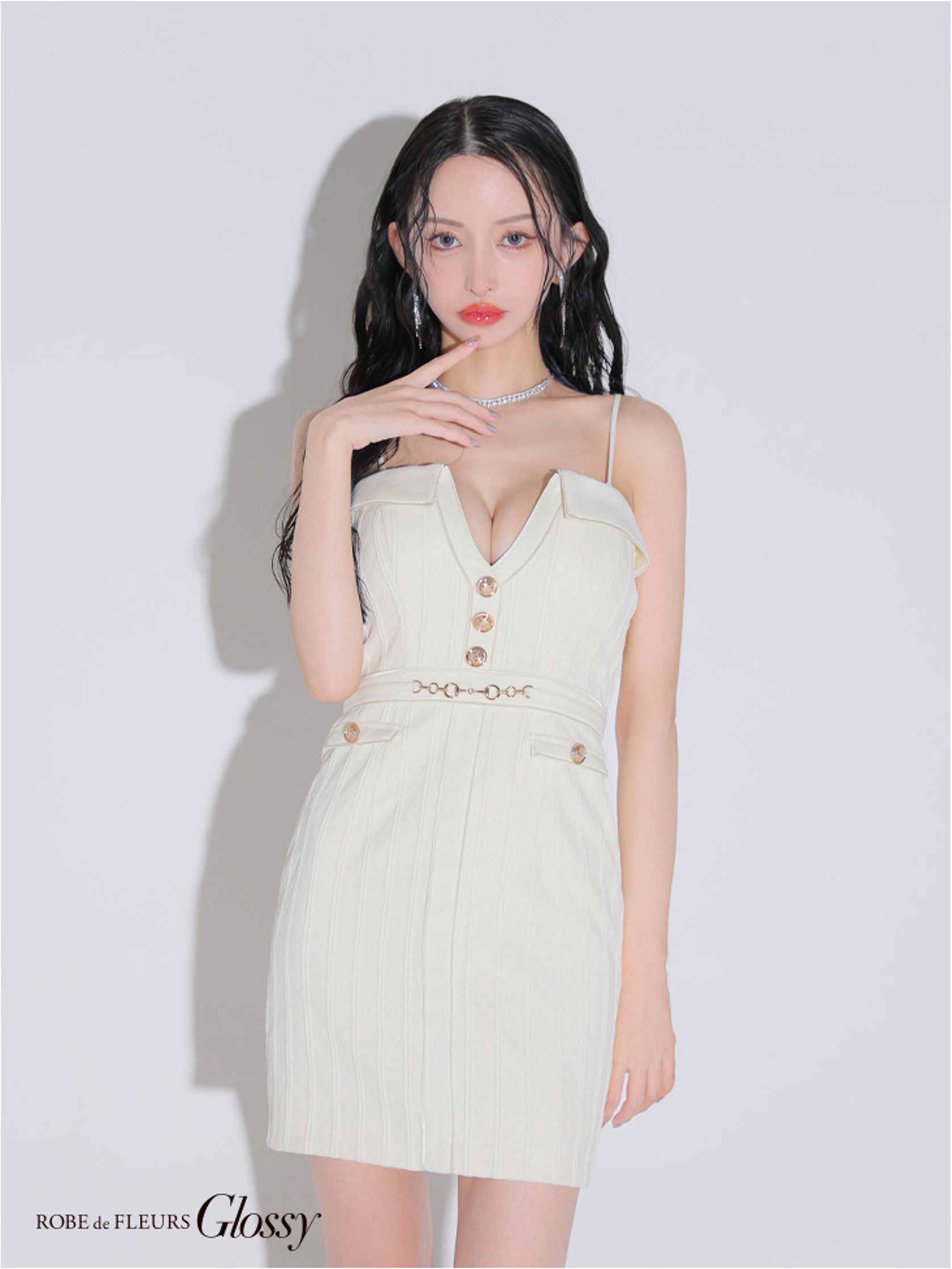  Glossy ローブドフルールグロッシー フロントボタンバストカットタイトミニキャバドレス gl3912-c