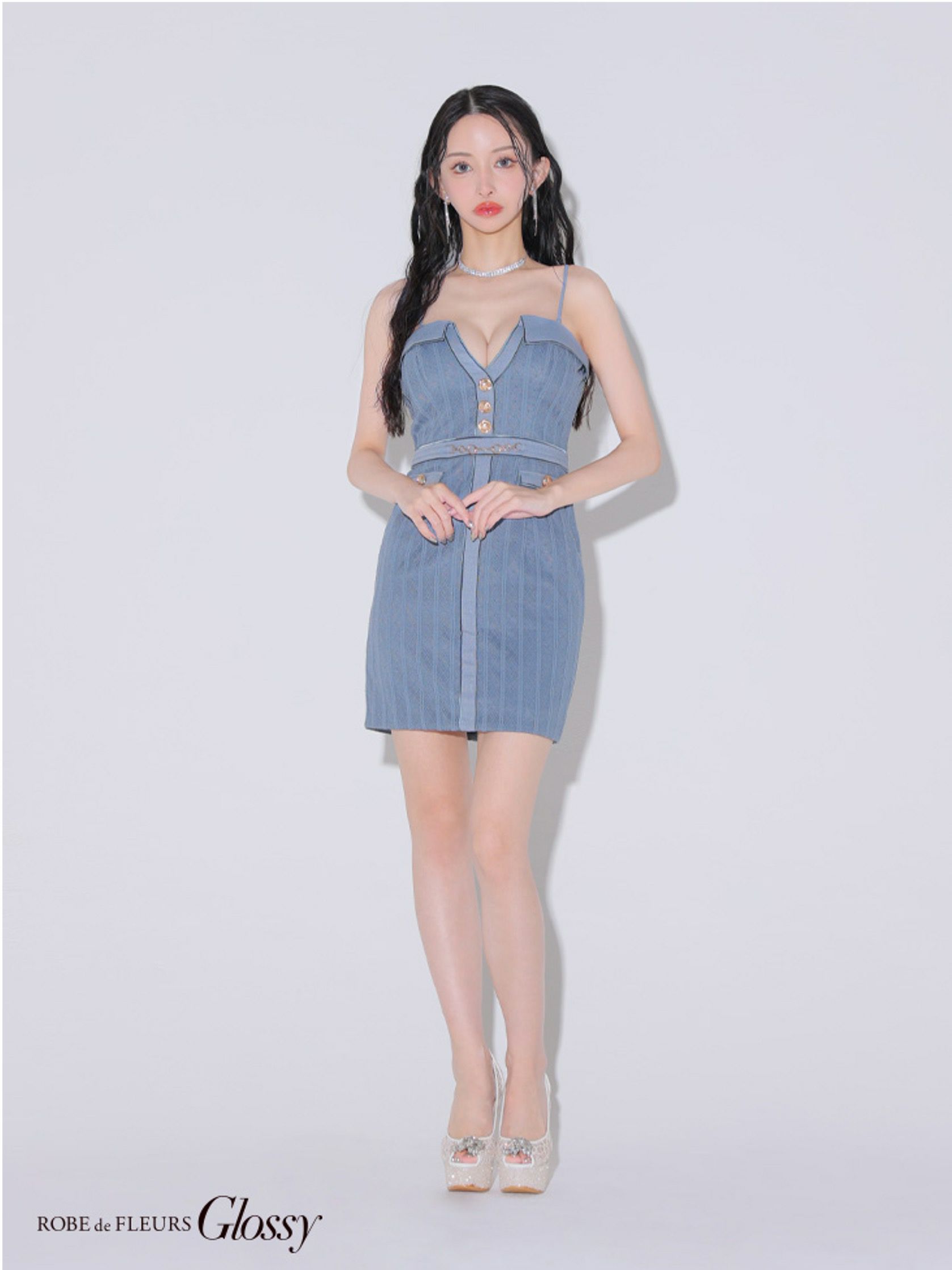  Glossy ローブドフルールグロッシー フロントボタンバストカットタイトミニキャバドレス gl3912-c